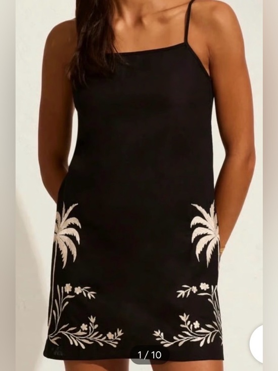 Calypso St. Barth Dresses & Skirts - Calypso St. Barth Black Deess with Palm Tree Embroidery